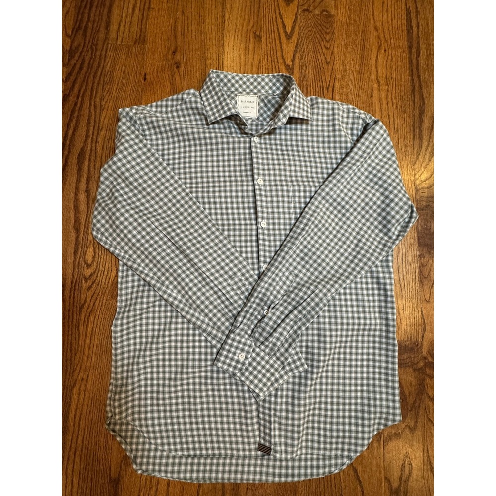 Billy‎ Reid Mens Green Gingham Check Button Down Shirt Standard Cut Large Italy